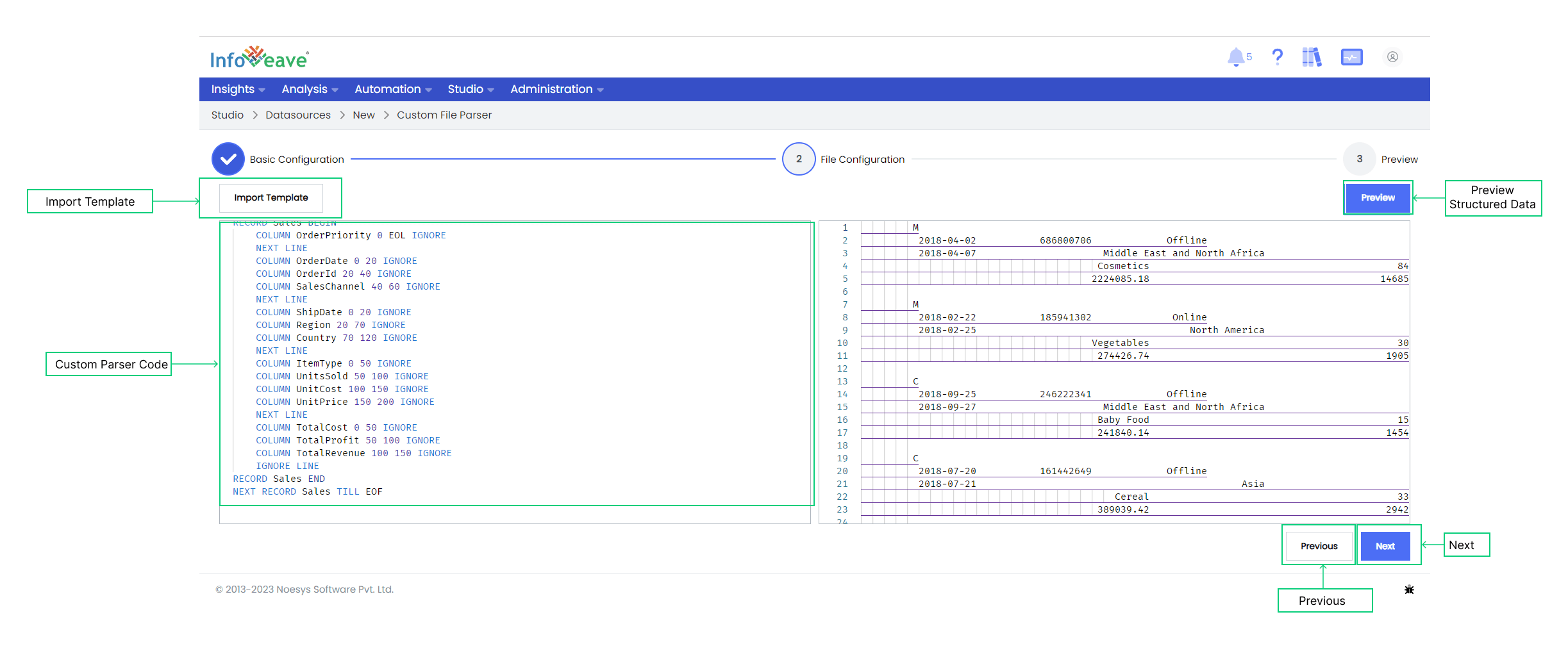 Custom Parser text