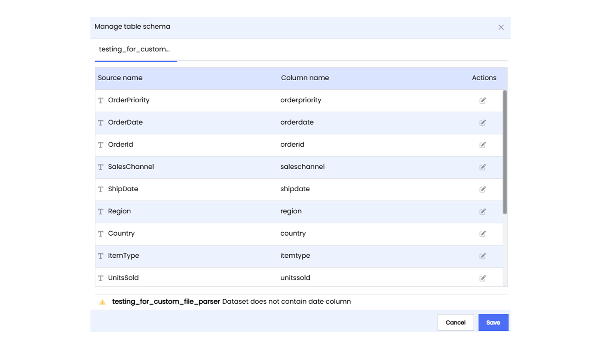 Table Schema